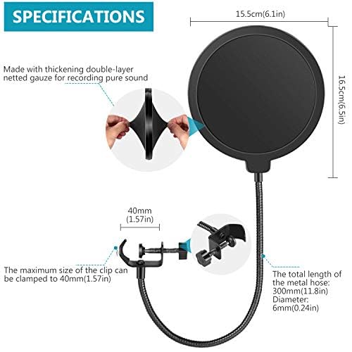 Neewer Professional Microphone Pop Filter Shield Compatible with Blue Yeti and Any Other Microphone, Dual Layered Wind Pop Screen With A Flexible 360 Degree Gooseneck Clip Stabilizing Arm - Image 4