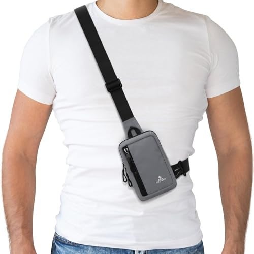 Peicees Small Crossbody Bag for Men Women Mini Sling Bag Travel Running Phone Daypack Cross Body Shoulder Bags with Keyholder, Grey - Image 1