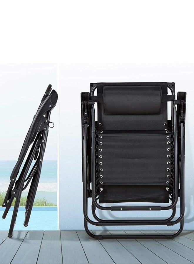 Chase Up Outdoor Lounges Chair Foldable Camping Chair, Zero Gravity Adjustable Beach Chair and Garden Chair with Pillows Cup Holders for Poolside Backyard and Beach,Black - Image 3