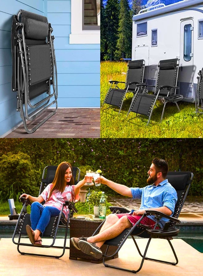 Chase Up Outdoor Lounges Chair Foldable Camping Chair, Zero Gravity Adjustable Beach Chair and Garden Chair with Pillows Cup Holders for Poolside Backyard and Beach,Black - Image 2