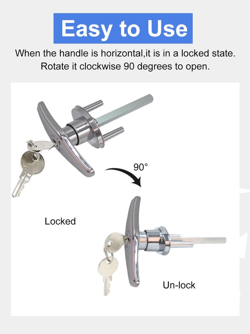 Quality Life Garage Door Lock T-Handle Locks Latch Replacement Parts With 4 Keys, Mounting Hardware Included, Fit 1-3/8"" To 2"" Thick Doors, T-Handles Locking Set For Garage Door - 1Pack - Image 4