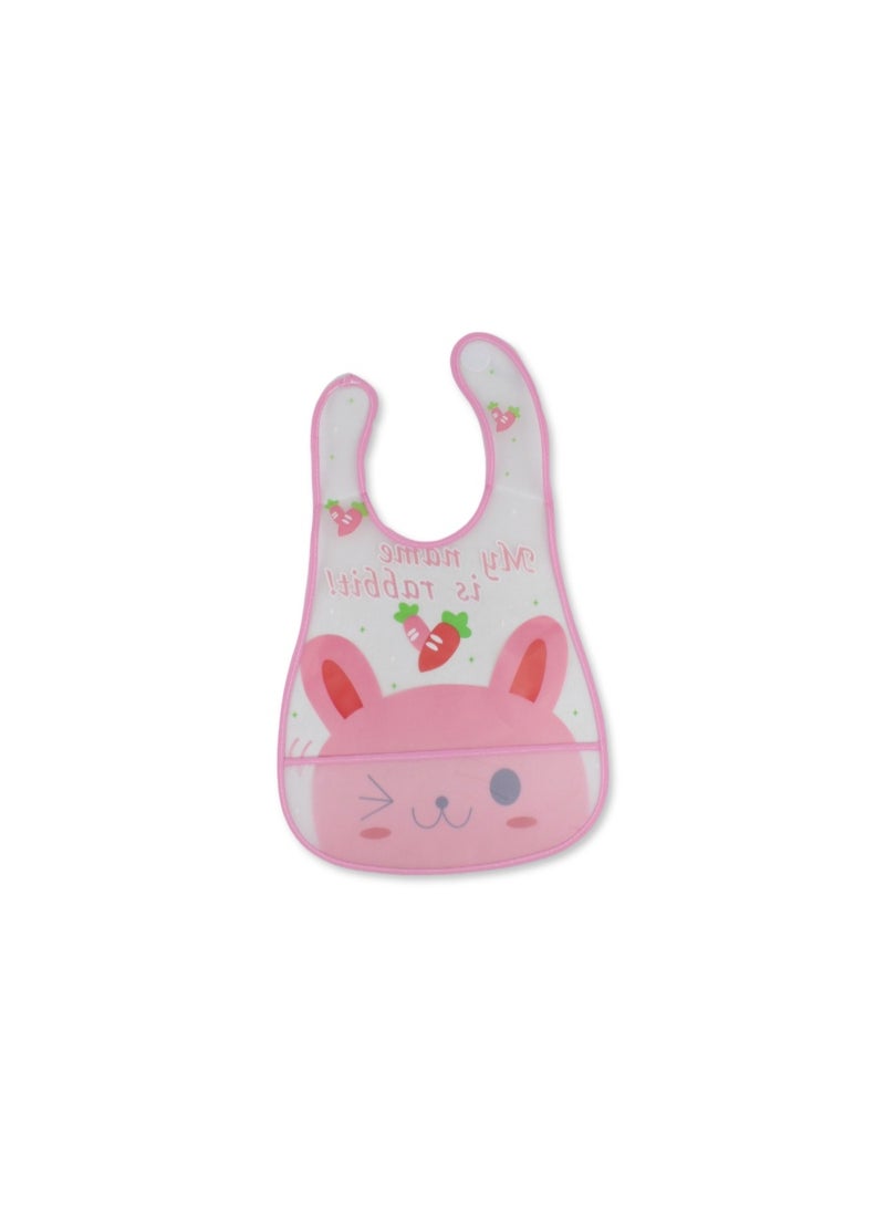 La Frutta PVC Baby Bib with Pocket – Pink with Rabbit Print - Image 2