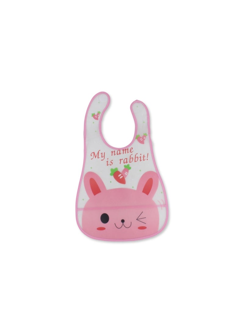 La Frutta PVC Baby Bib with Pocket – Pink with Rabbit Print - Image 1