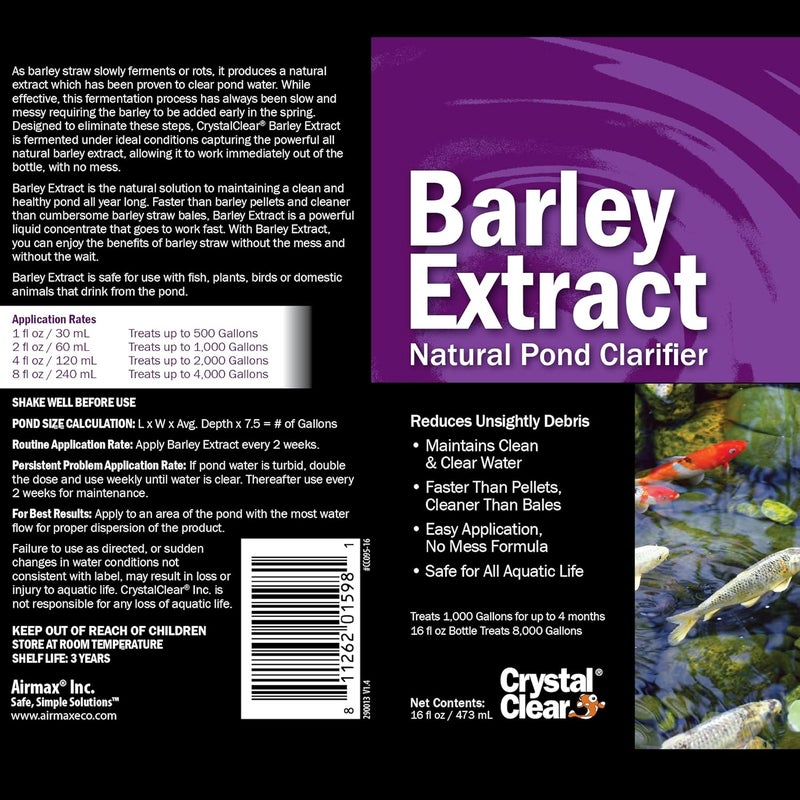Crystal Clear Barley Extract Pond Treatment – Natural Water Clarifier for Fountains, Water Gardens & Koi Ponds, Clears Cloudiness, Fish & Plant Safe, 16 Ounces - Image 2