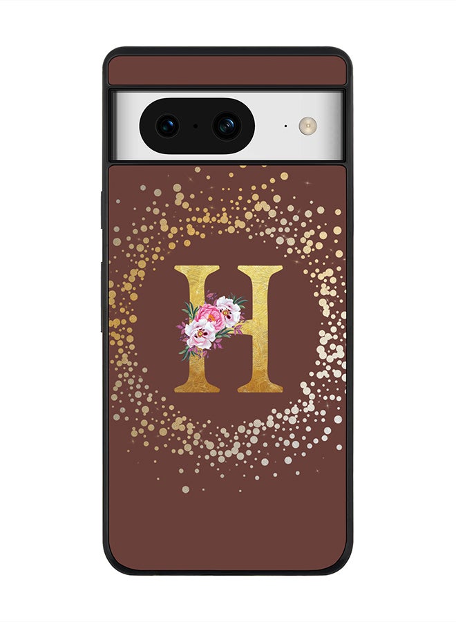 Stylizedd Rugged Black Edge case for Google Pixel 8, Slim fit Thin Phone Case Cover- Custom Monogram Initial Letter Floral Pattern Alphabet - H (Brown) - Image 1