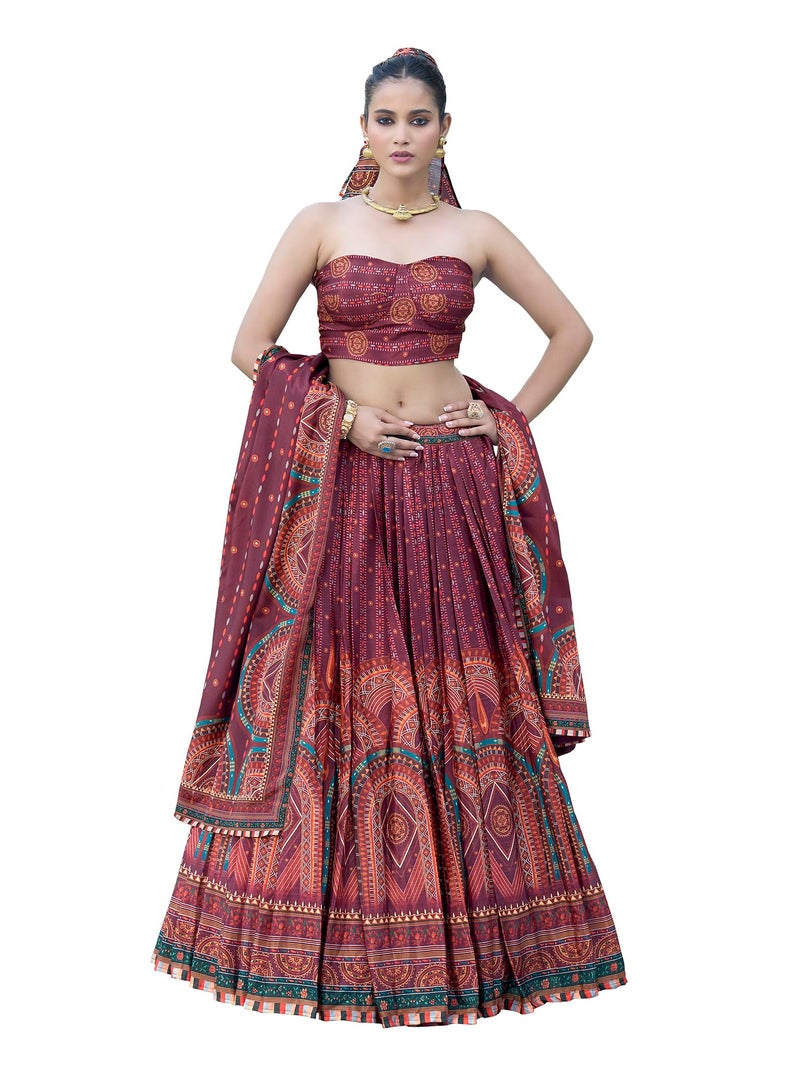 PURVAJA Women's Chinon/Art Silk Semi-Stitched Lehenga choli (Hiya-Wine_Free Size) - Image 5
