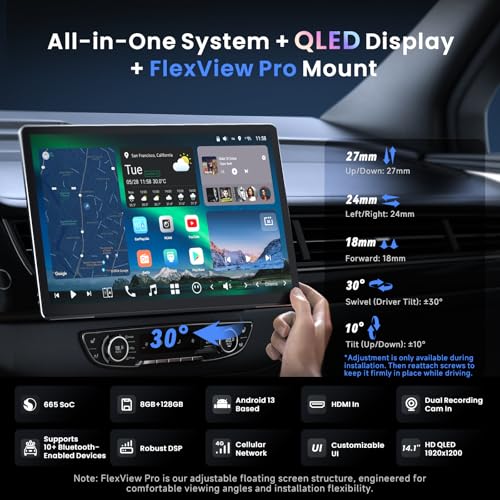 ATOTOZONE 14.1" QLED Single DIN & Double DIN Android Car Stereo, AI Agent & AI Vision, FlexView Pro Display, 7.1.2-Ch Audio, 4V RCA, HDMI in, 4G LTE, 8G+128G, Wireless CP&AA, ADS Protocol, Car IoT Hub,X10G141E - Image 2