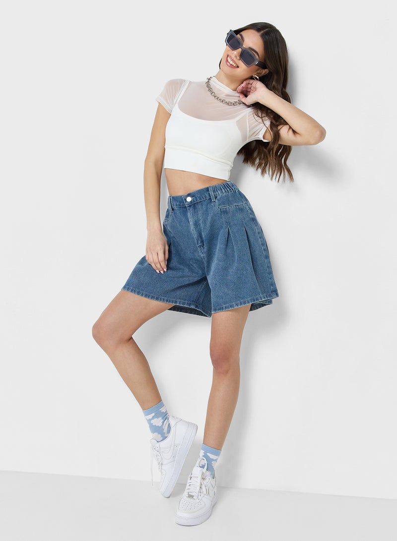 Ginger High Waist Denim Boxy Shorts - Image 1