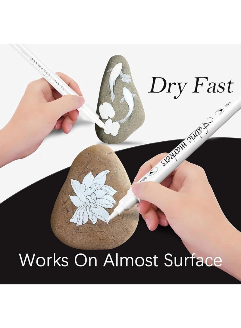 Barakah Permanent Markers Pens, White Fabric Paint Pens for DIY Projects, Dual Tip Fabric Paint Pens for T-Shirts, Shoes, Bags, Waterproof, Quick-Drying, Rock, Tyre Plastic, Glass, Wood, Fabric Cup, 6 Pcs - Image 3