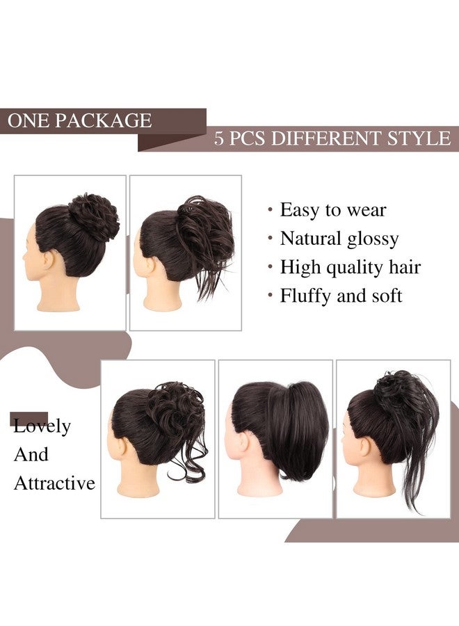أتش أم دي مجموعة إكسسوارات شعر مكونة من 5 قطع من HMD، كعكة شعر فوضوية، تسريحة شعر مرفوعة للنساء، وصلات شعر على شكل ذيل حصان مع شريط مطاطي مرن، تسريحة شعر مرفوعة طويلة، مجموعة إكسسوارات شعر فوضوية للنساء (6A) - Image 2