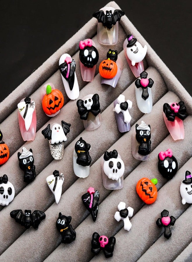 LYLYNB Halloween Nail Art Charms - 30pcs 3D Resin Designs: Bats, Ghosts, Pumpkins, Skulls - DIY Nail Accessories - Image 2