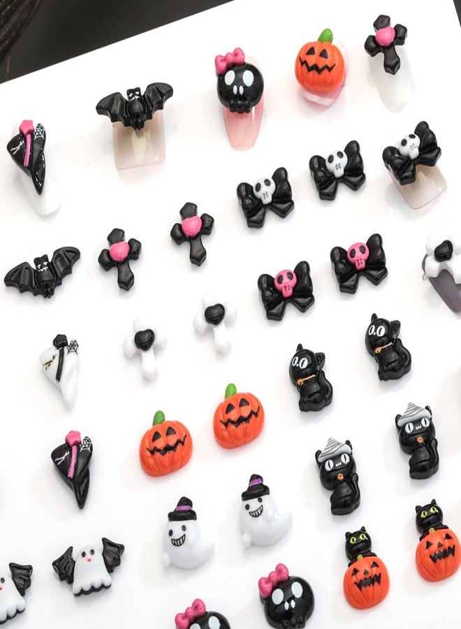 LYLYNB Halloween Nail Art Charms - 30pcs 3D Resin Designs: Bats, Ghosts, Pumpkins, Skulls - DIY Nail Accessories - Image 4