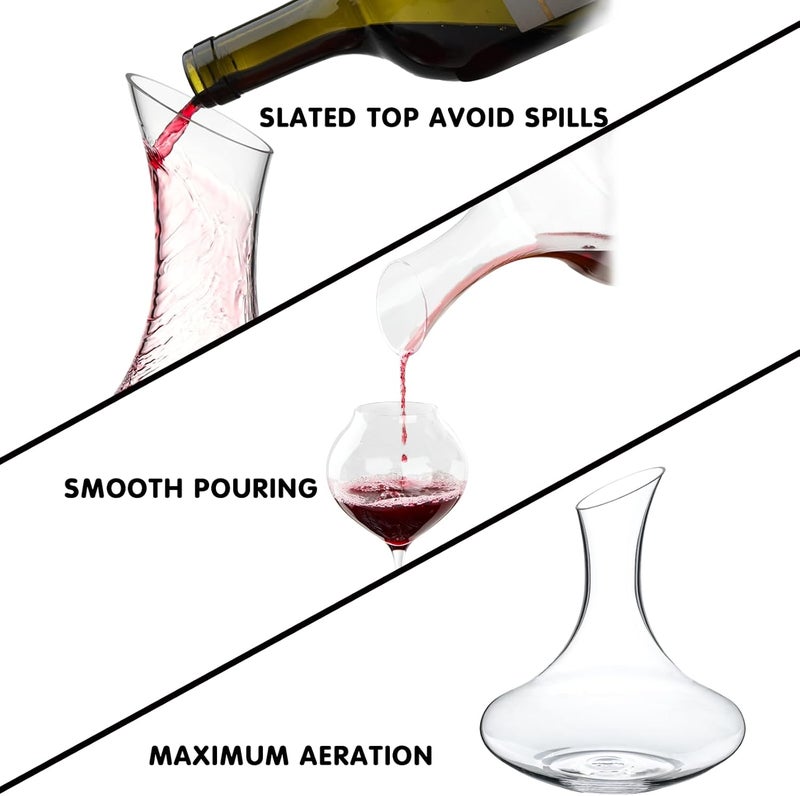 Wlasss Wine Decanter, 1100ml /37.2oz Red Wine Decanter, Hand Blown Lead-Free Crystal Wine Carafe, Small Decanter for White and Red Wine, Elegant Design Easy Pour, Wine Gifts for Christmas - Image 3