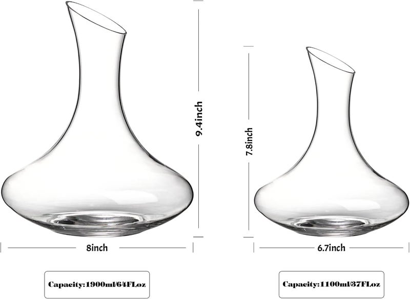 Wlasss Wine Decanter, 1100ml /37.2oz Red Wine Decanter, Hand Blown Lead-Free Crystal Wine Carafe, Small Decanter for White and Red Wine, Elegant Design Easy Pour, Wine Gifts for Christmas - Image 2