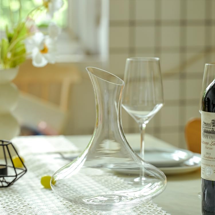 Wlasss Wine Decanter, 1100ml /37.2oz Red Wine Decanter, Hand Blown Lead-Free Crystal Wine Carafe, Small Decanter for White and Red Wine, Elegant Design Easy Pour, Wine Gifts for Christmas - Image 5