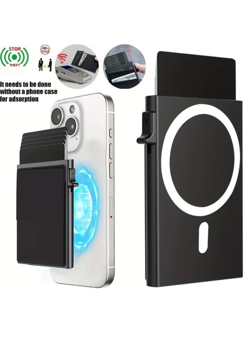 SYOSI Card Holder Wallet, Minimalist Pop up Wallet for Men RFID Blocking Slim Business Credit Card Wallet with Money Pocket Aluminum Metal Bank Card Case Black Design for Airtag Cash Coins & Credit Cards - Image 2