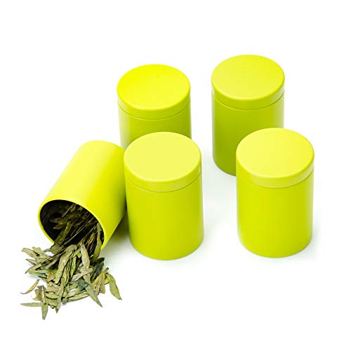 Tianhui Small Tin Can Box with Airtight Lids Canister for Coffee Tea Candy Storage Loose Leaf Tea Tin Containers Storage 5 Pcs (Green, M) - Image 1