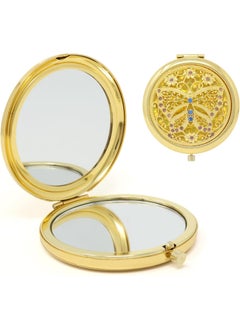 Yueton yueton 1 Pack Vintage Gold Compact Mirror Round Mini Makeup Mirror Practical Magnifying Pocket Mirror Portable Cosmetic Mirror for Daily Life Travel 