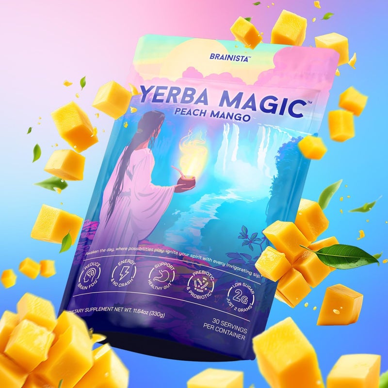 Brainista Yerba Magic Peach Mango - Instant Yerba Mate Powder Sticks for Energy, Focus & Gut Health - 20 Servings - Image 4