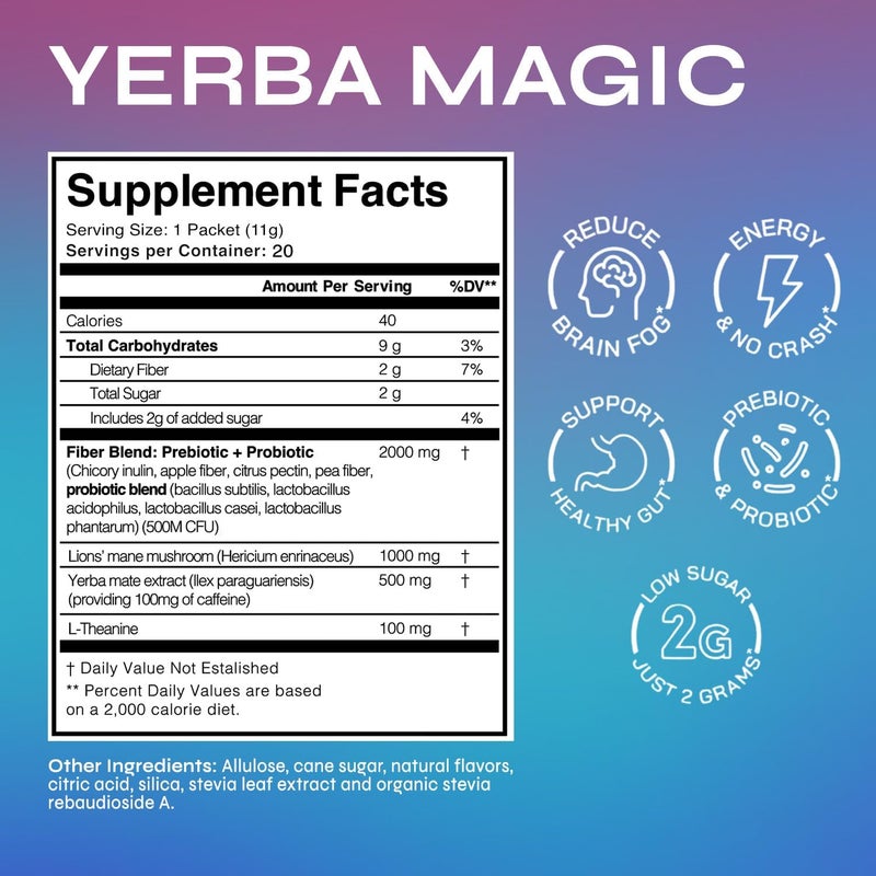 Brainista Yerba Magic Peach Mango - Instant Yerba Mate Powder Sticks for Energy, Focus & Gut Health - 20 Servings - Image 2
