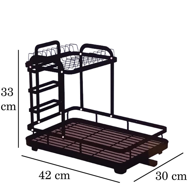 Krevia Krevia Kitchen Storage Rack | 2 Tier Stainless Steel Free Standing Storage Organizer | Dish Drainer with Drainboard for Kitchen Storage Plates Bowl Gloves Post Shovel Chopsticks (Black)  - Image 2