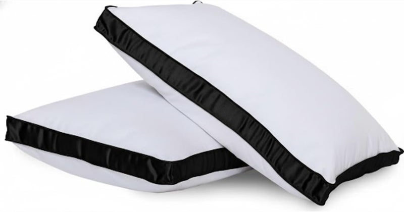 FOAM CRAFT FOAMCRAFT® Double Piping Bed Pillows - Hotel Quality Down Alternative for Neck & Shoulder Pain Relief (2 Pack, Black, Standard - 20" X 28") - Image 1