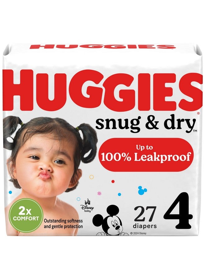 Huggies Size 4 Diapers, Snug & Dry Baby Diapers, Size 4 (22-37 lbs), 27 Count, Packaging May Vary - Image 1