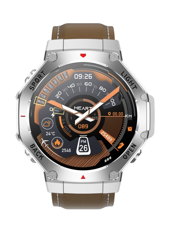 RollsTimi  Men's Smart Waterproof Sports Watch, Bluetooth Call, 1.53"Inch High-Definition Touch Screen, Multi-Dimensional Health Monitoring, With Flashlight and Compass,Long-Lasting Battery Life TR3MAX Silver Brown - Image 1