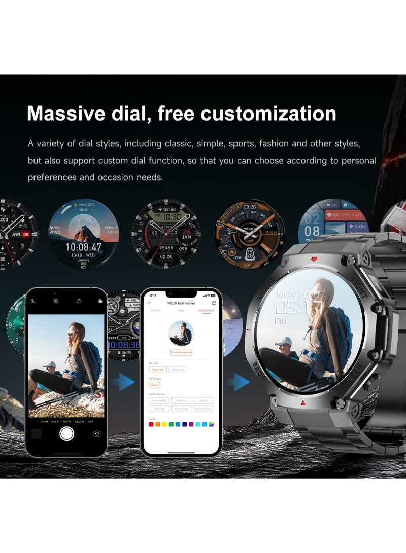 RollsTimi  Men's Smart Waterproof Sports Watch, Bluetooth Call, 1.53"Inch High-Definition Touch Screen, Multi-Dimensional Health Monitoring, With Flashlight and Compass,Long-Lasting Battery Life TR3MAX Silver Brown - Image 4