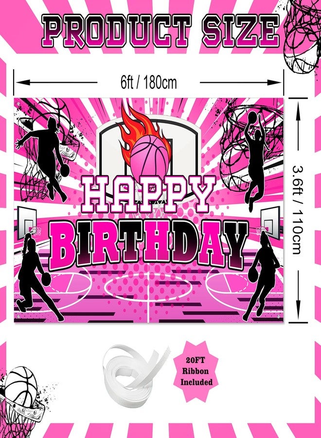 Avezano Basketball Birthday Decorations for Girls Happy Birthday Banner Pink 6 x 3.6 ft Basketball Party Decorations Indoor Outdoor for Girls Women - Image 2
