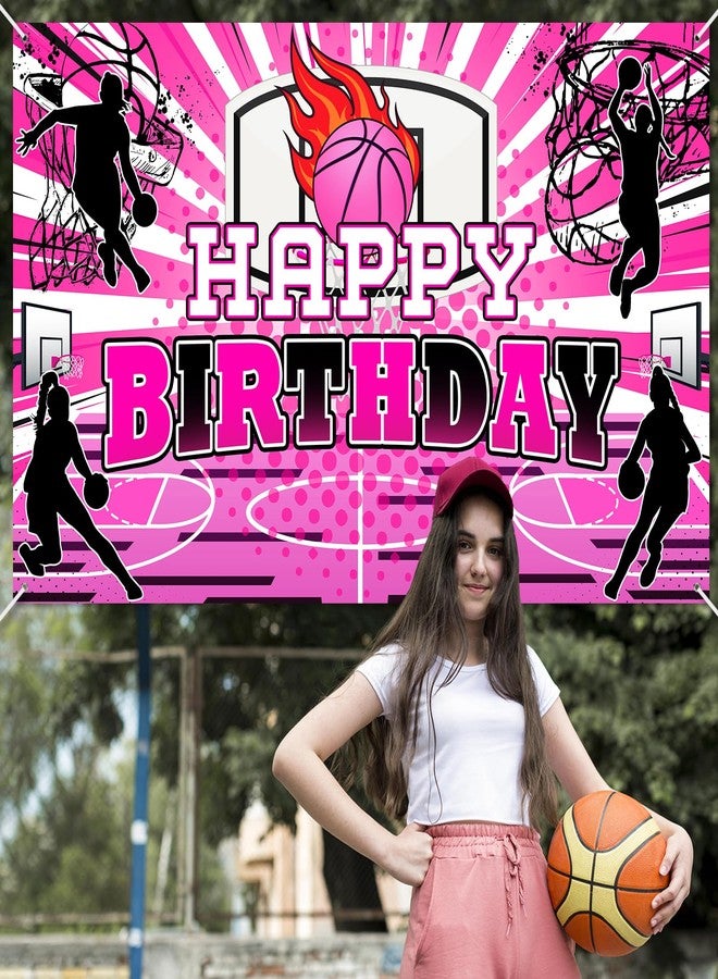 Avezano Basketball Birthday Decorations for Girls Happy Birthday Banner Pink 6 x 3.6 ft Basketball Party Decorations Indoor Outdoor for Girls Women - Image 4
