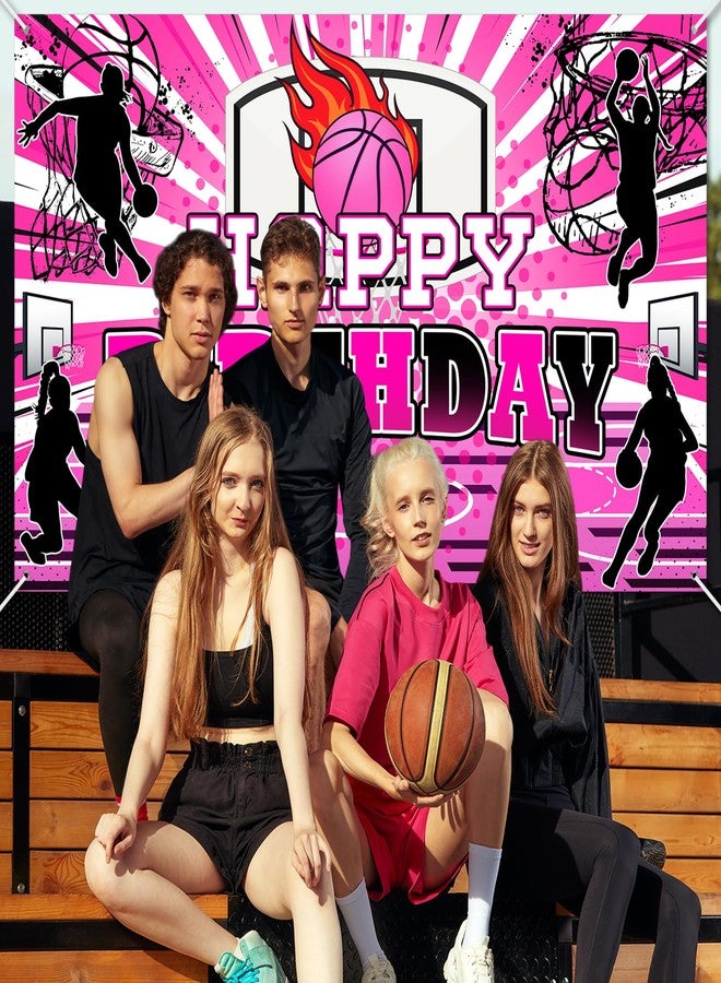 Avezano Basketball Birthday Decorations for Girls Happy Birthday Banner Pink 6 x 3.6 ft Basketball Party Decorations Indoor Outdoor for Girls Women - Image 3
