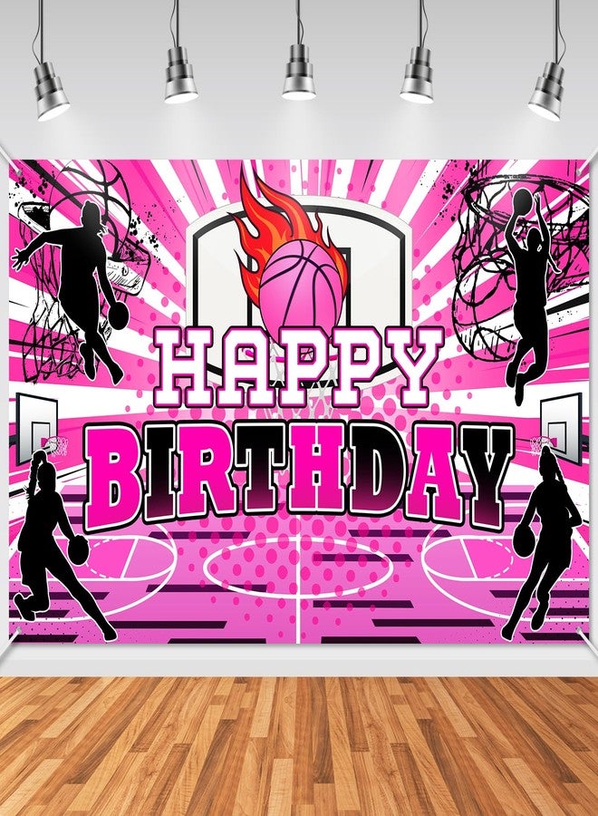 Avezano Basketball Birthday Decorations for Girls Happy Birthday Banner Pink 6 x 3.6 ft Basketball Party Decorations Indoor Outdoor for Girls Women - Image 1