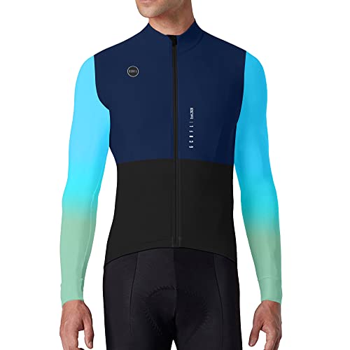 GCRFL Winter Cycling Kit Men's Cycling Jersey Set Long Sleeves Jersey Bike Pants Cycling Clothing Softshell Windbreaker (Blue Set, M) - Image 2