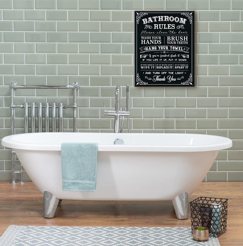 WKYAER Bathroom Canvas Wall Art, Funny Rustic Bathroom Rules Prints, Canvas Prints Poster, Size 12x15 - Image 5