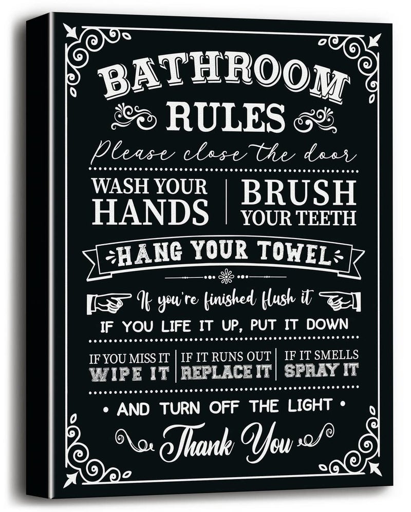 WKYAER Bathroom Canvas Wall Art, Funny Rustic Bathroom Rules Prints, Canvas Prints Poster, Size 12x15 - Image 1