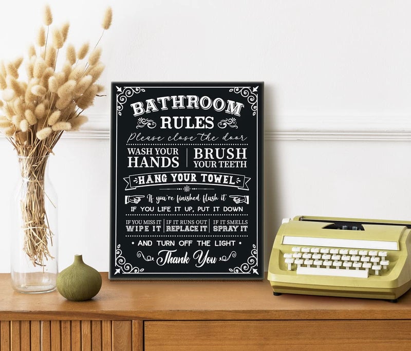 WKYAER Bathroom Canvas Wall Art, Funny Rustic Bathroom Rules Prints, Canvas Prints Poster, Size 12x15 - Image 2