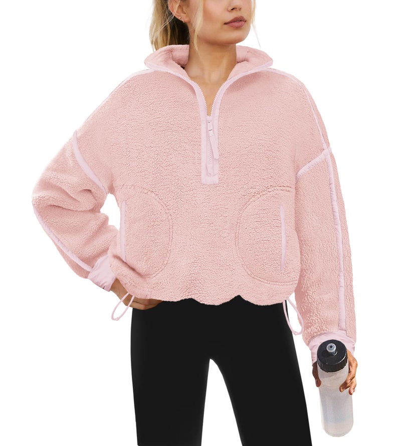 Yanekop 1/4 Zip Pullover Women Zip Up Sweatshirt Fleece Pullover Christmas Sweaters Long Sleeve V Neck Sweaters(Pink Mixed,M) - Image 1
