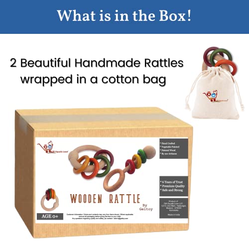 Gift Equals Love Wooden Hand Crafted Rattle Set for Kids, Babies, Infants, Non Toxic Finished by Indian Artisans- Multi Color (Set of 2) - Image 2