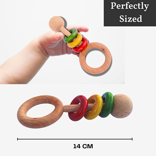 Gift Equals Love Wooden Hand Crafted Rattle Set for Kids, Babies, Infants, Non Toxic Finished by Indian Artisans- Multi Color (Set of 2) - Image 3