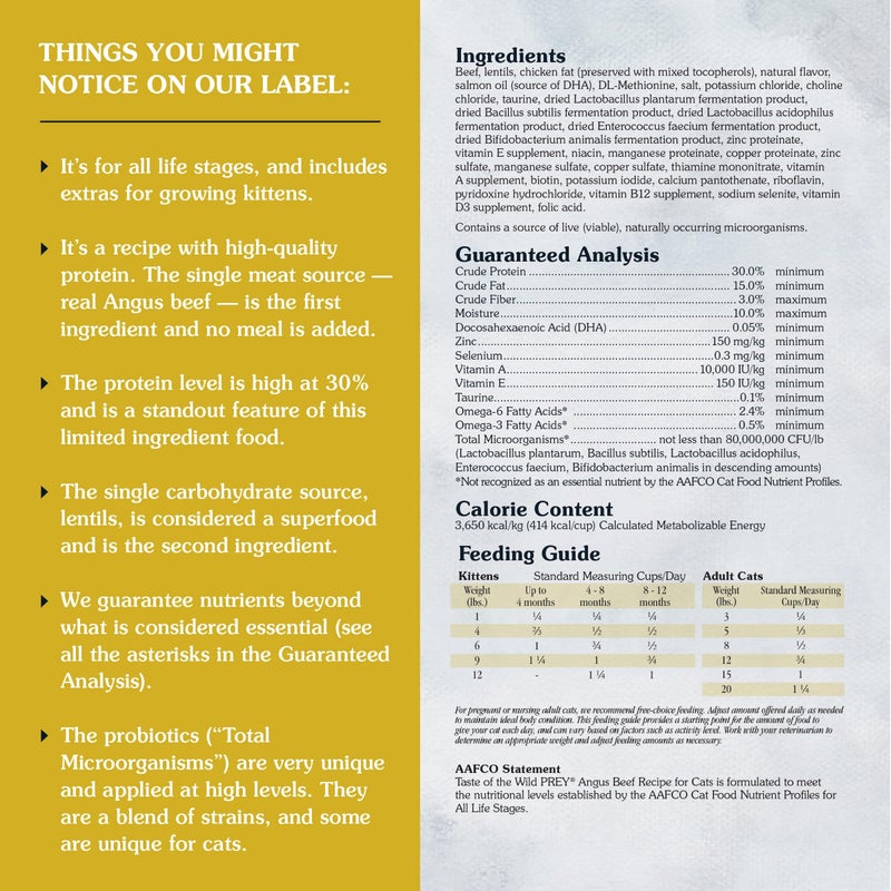 Taste of the Wild PREY Real Meat High Protein Angus Beef Limited Ingredient Dry Cat Food Grain-Free Recipe Made With Real Pasture-Raised Beef, and Probiotics for All Life Stages 6lb - Image 2
