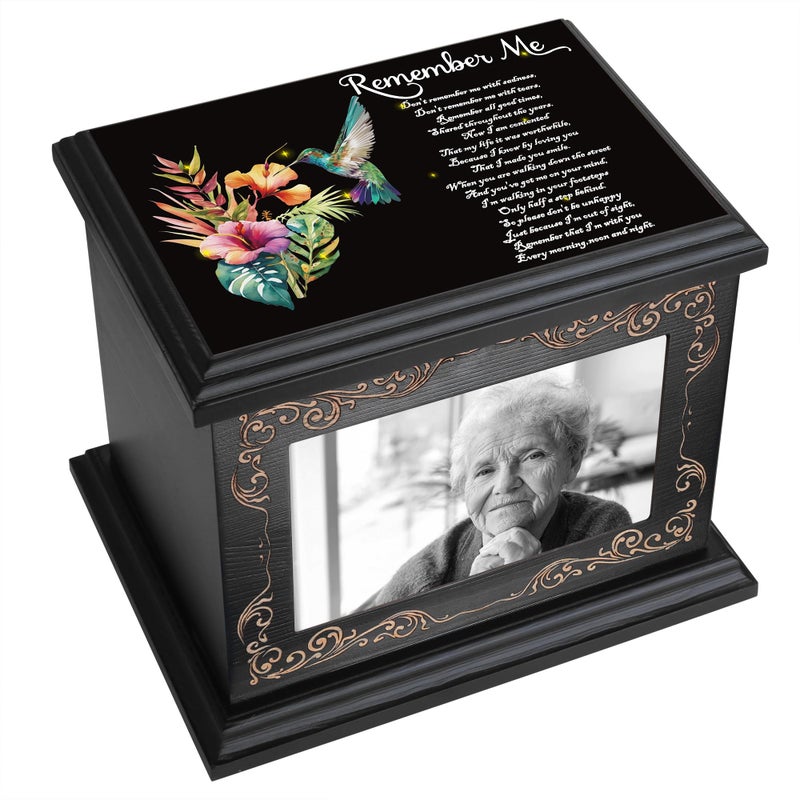 ADMLC Cremation Urns for Human Ashes Adult Male or Female, Funeral Memorial Urns for Ashes with Photo Frame, Wooden Urns Box and Casket for Men Women, Burial Urn for Adults Up to 200 IBS - Image 1