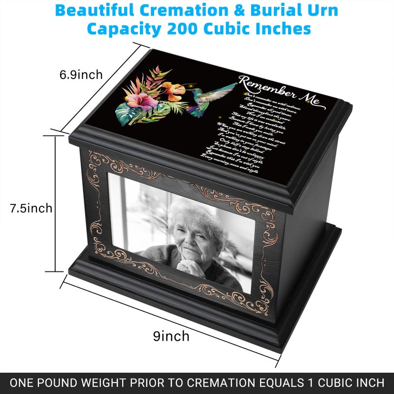 ADMLC Cremation Urns for Human Ashes Adult Male or Female, Funeral Memorial Urns for Ashes with Photo Frame, Wooden Urns Box and Casket for Men Women, Burial Urn for Adults Up to 200 IBS - Image 2