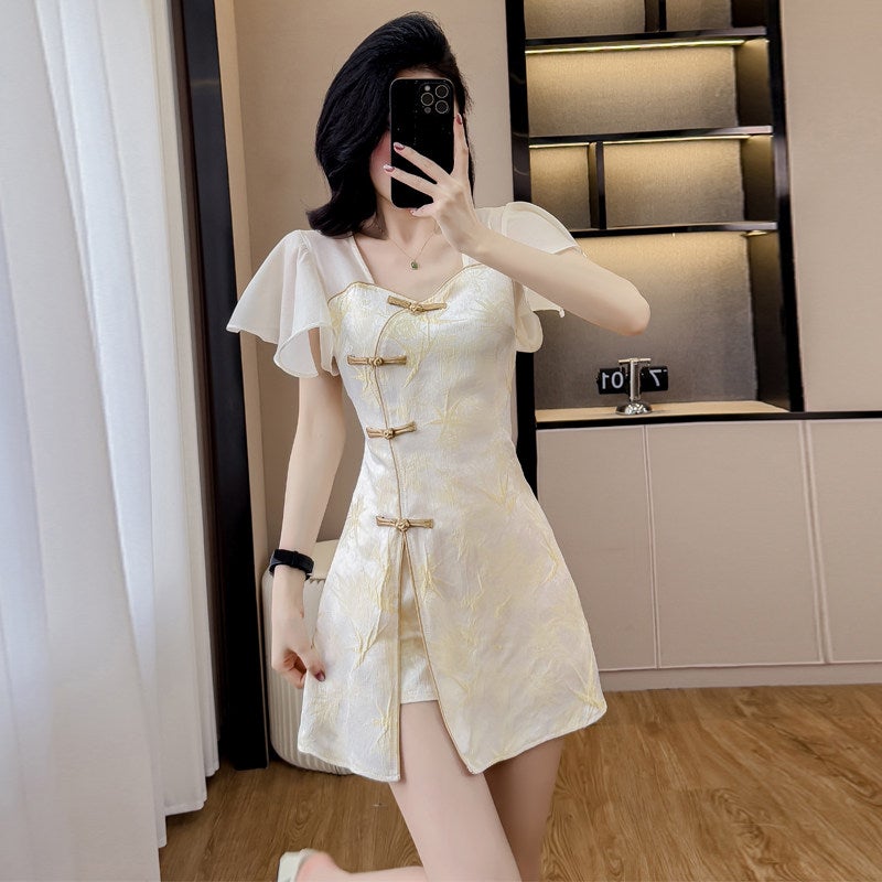 New Chinese-style suit cheongsam dress summer 2025 new women's clothing national style high-end temperament skirt two-piece set - Image 1