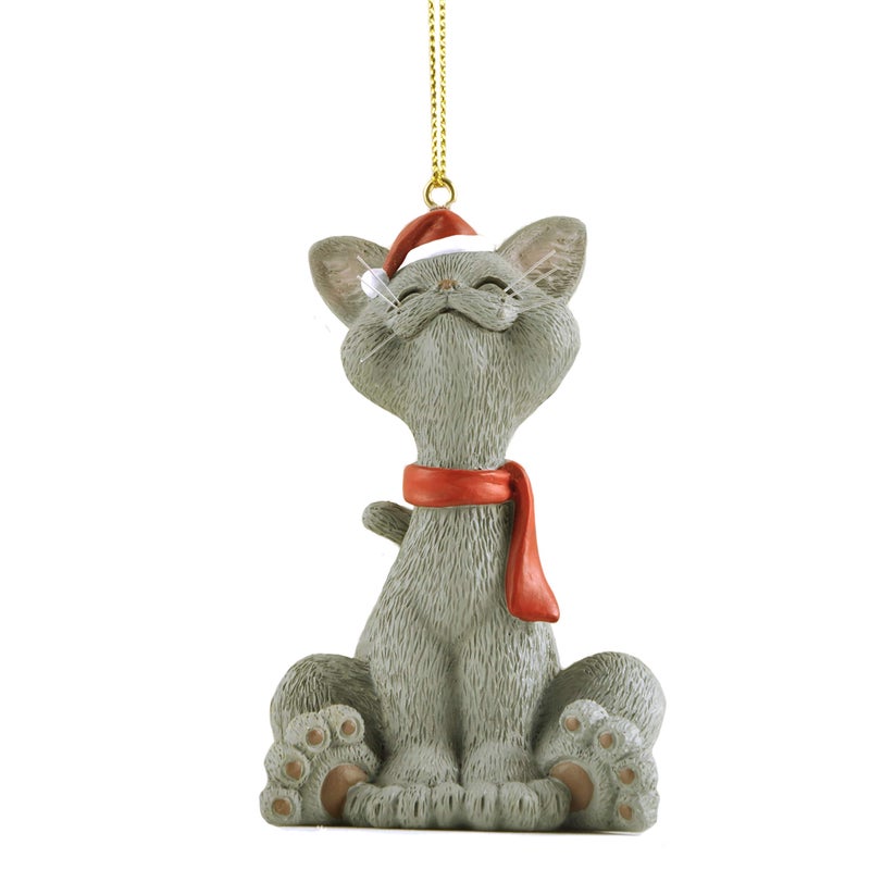 Whimsical Smiling Grey Cat Christmas Tree Ornament  Happy Cat Collection  Holiday Stocking Stuffer Christmas Tree Decoration
