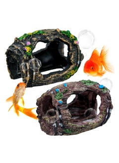 SYOSI Aquarium Decorations Set, 2 Piece Resin Fish Tank Ornaments, Broken Barrel Theme, Ideal for Hiding and Landscaping  - Image 1