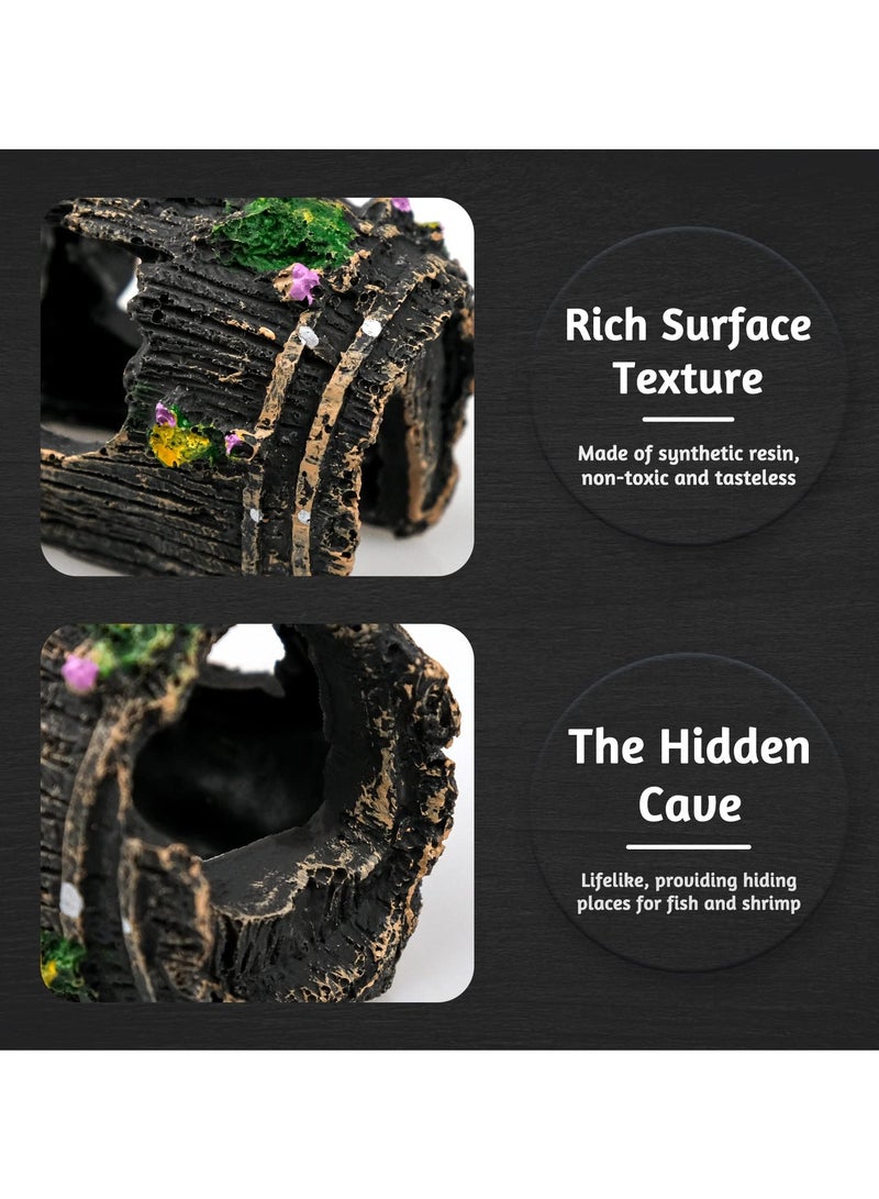 سيوسي مجموعة ديكورات للأحواض السمك، تتكون من قطعتين من الراتنج لتزيين حوض السمك، بثيم البرميل المكسور، مثالية للتخفي والتنسيق الطبيعي. - Image 3