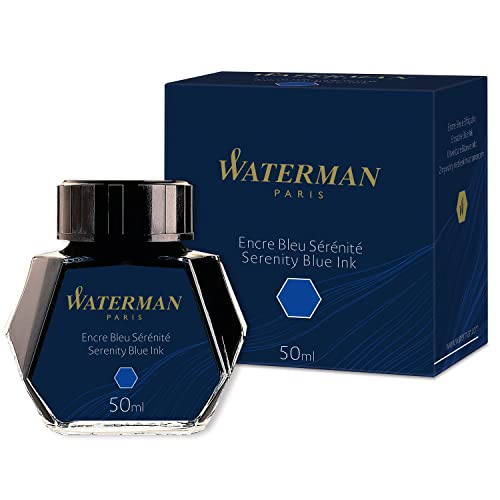 Waterman Fountain Pen Ink, Serenity Blue Ink, 50ml Bottle, For Refillable Fountain Pens - Image 1