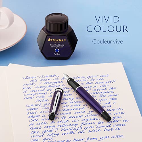Waterman Fountain Pen Ink, Serenity Blue Ink, 50ml Bottle, For Refillable Fountain Pens - Image 3