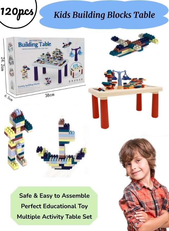 Kids Building Blocks Table, Multiple Activity Table Set, Small Particle Building Block, Safe & Easy to Assemble, 3D Brain Development Learning and Educational Toys (Table, 120+ Pieces)  - Image 1
